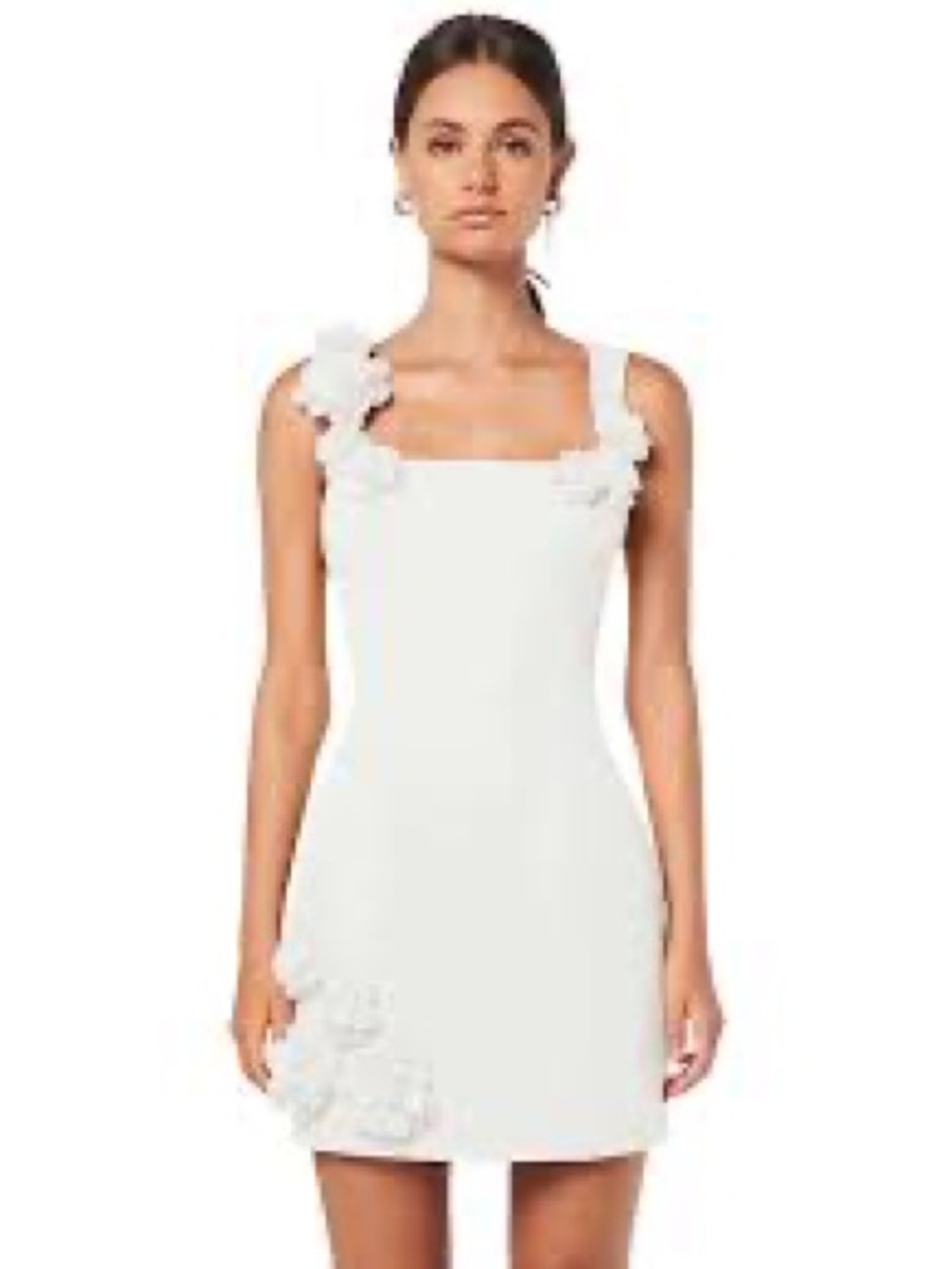 Elliatt White Square-Neck Mini Dress with Floral Trim